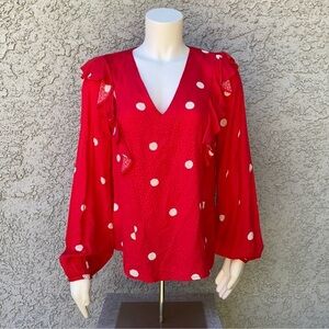 POPSUGAR Red and White Polka Dot Blouse